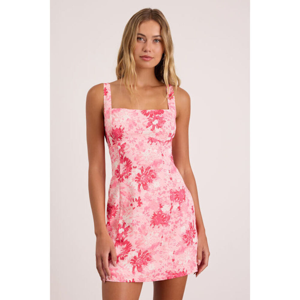 Lulus Exuberant Chicness Light Pink Floral Sleeveless Mini Dress - Size M